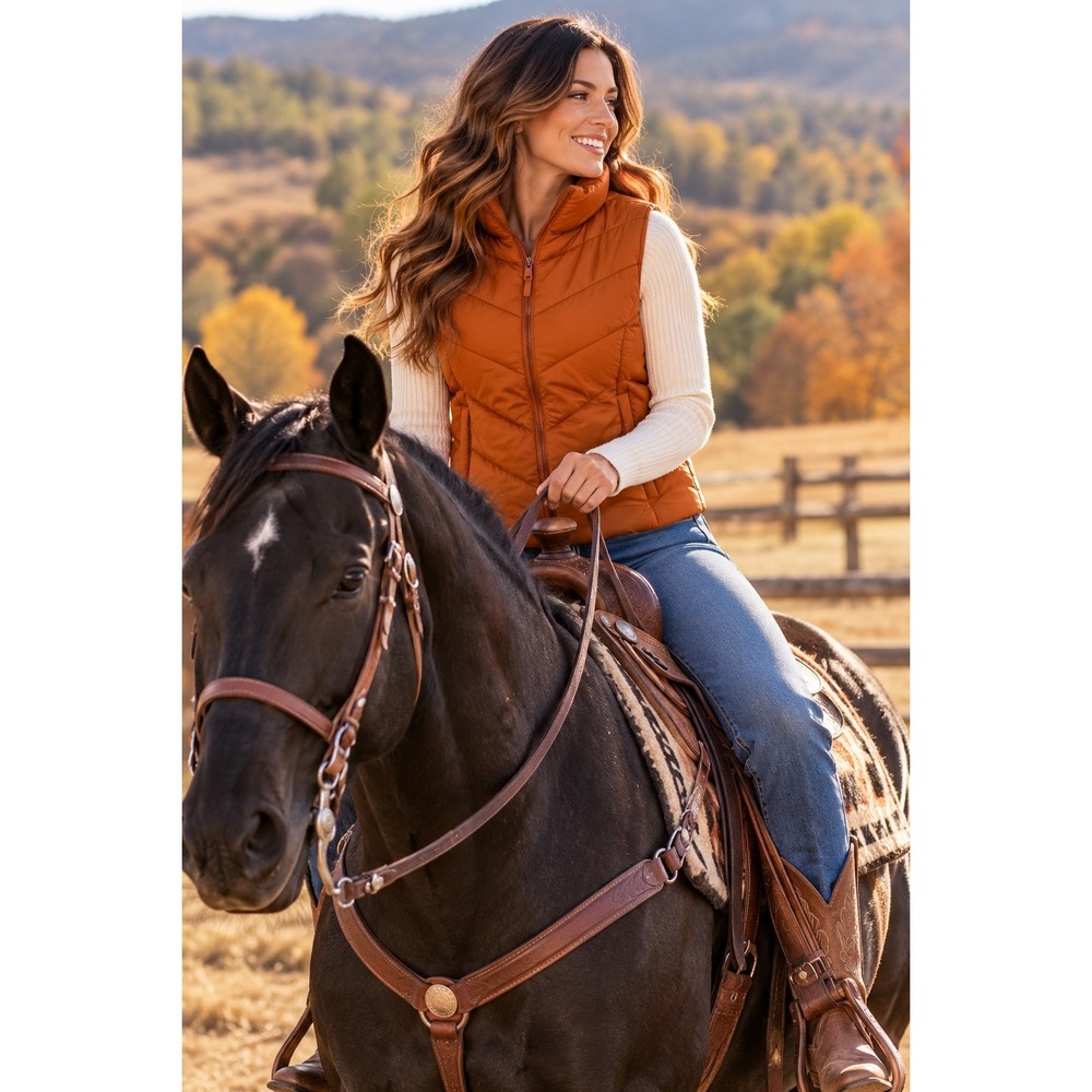 Aeropostale Remixed Down Puffer Vest Burnt Orange Recycled Fill NWT Medium Fall